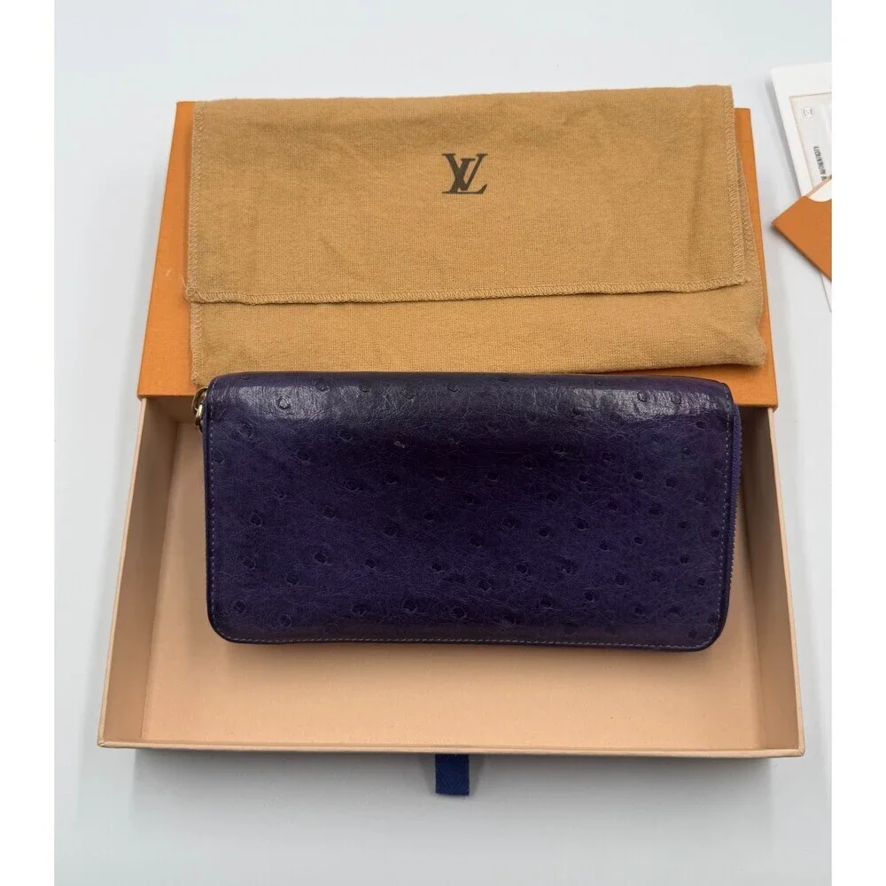 Louis Vuitton Monogram Zippy Organizer Wallet Women's Blue Ostrich Leather - Picture 9 of 15